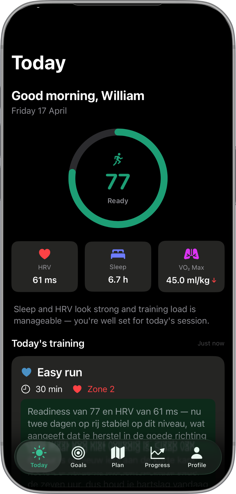 BetterRunning readiness dashboard